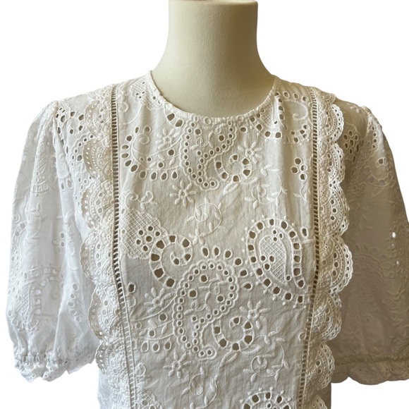 J MCLAUGHLIN JONIE TOP S EYELET LACE COTTON PRAIRIE COTTAGECORE FEMININE NWOT - Picture 3 of 12